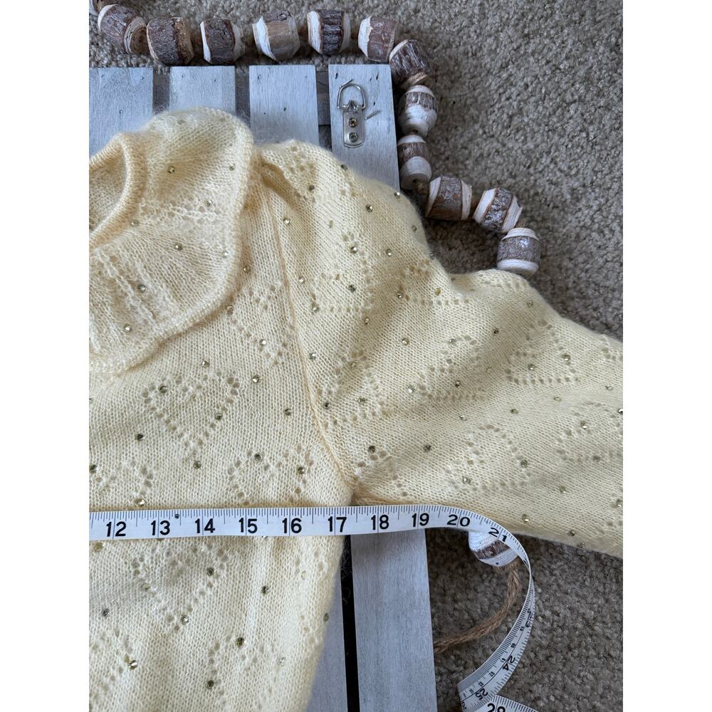 NWOT Rare Alessandra Rich Heart Ruffled Knitted Mohair Yellow Cardigan Sweater - Picture 9 of 10
